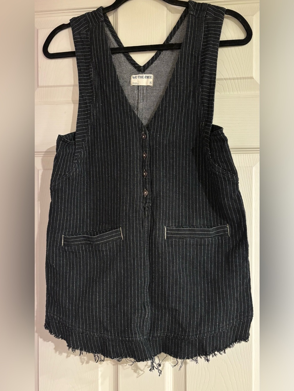 We The Free Black Pinstripe Sleeveless Button-Front Vest